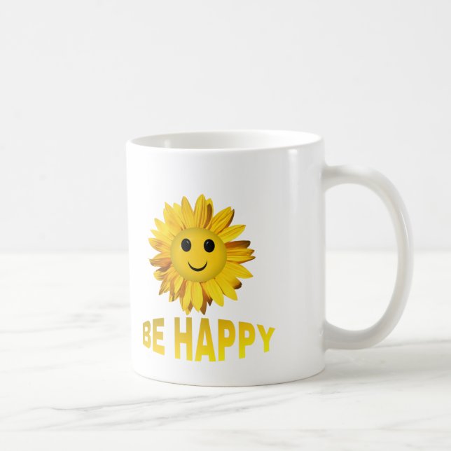 Sunflower Face "Be Happy" Mugs/Cups Coffee Mug (Right)