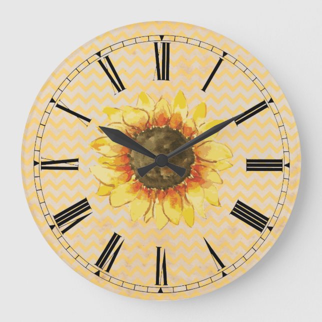 Sunflower Faded Chevron Wall Clock (Front)