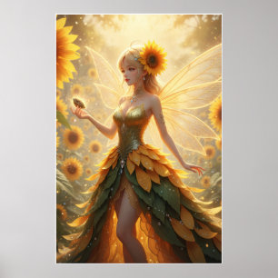Sunflower Fairy Fantasy Illustration Poster