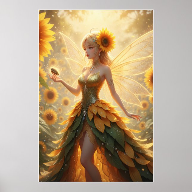 Sunflower Fairy Fantasy Illustration Poster (Front)