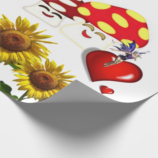 Sunflower Fairy Mushroom Love Matte Wrapping Paper (Corner)