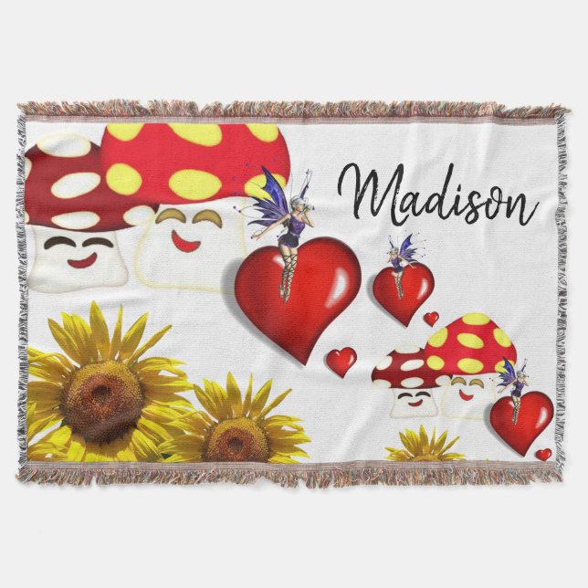 Sunflower Fairy Mushroom Throw Blanket (Front)