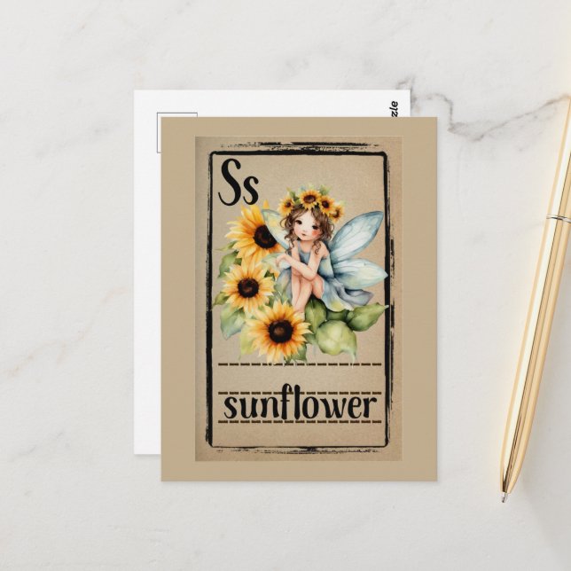 Sunflower Fairy Postcard (Front/Back In Situ)