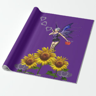Sunflower Fairy Red Hearts Matte Wrapping Paper