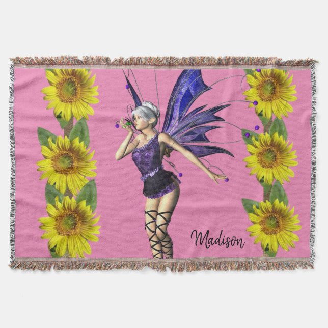Sunflower Fairy Throw Blanket (Front)