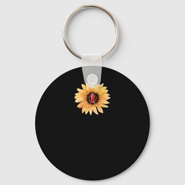 Sunflower FAITH Burgundy Ribbon Brain Aneurysm Awa Keychain (Front)