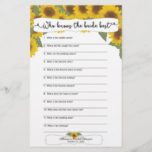 Sunflower Fall Bridal Shower Games, 3632
