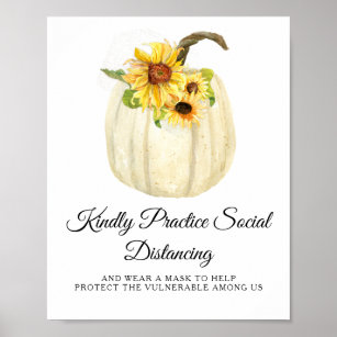 Sunflower Fall Floral Pumpkin Social Distance Poster