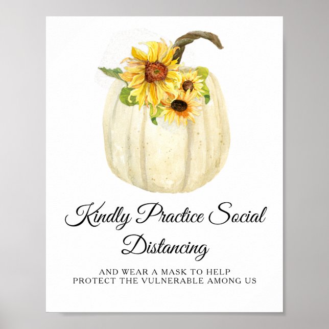 Sunflower Fall Floral Pumpkin Social Distance Poster (Front)