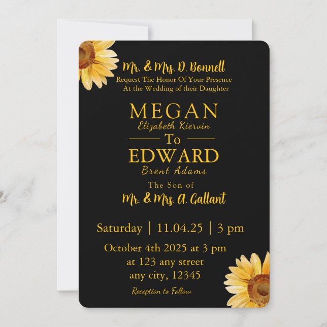 Sunflower Fall Wedding Invitation Personalize (Front)