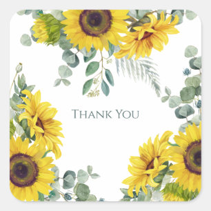 Sunflower Family Birthday Party Thank You Square Sticker