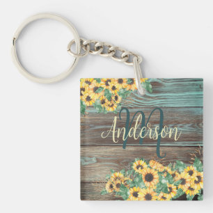Sunflower Family Name Farmhouse Keychain