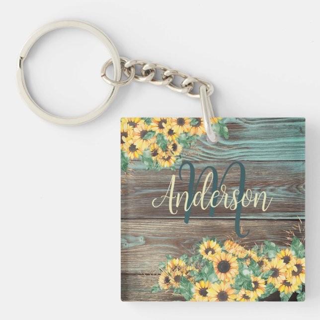 Sunflower Family Name Farmhouse Keychain (Front)