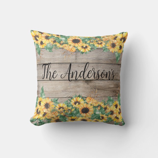 Sunflower Family Name   Throw Pillow (Front)