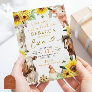 Sunflower Farm Animals Summer Kid's Birthday Invitation