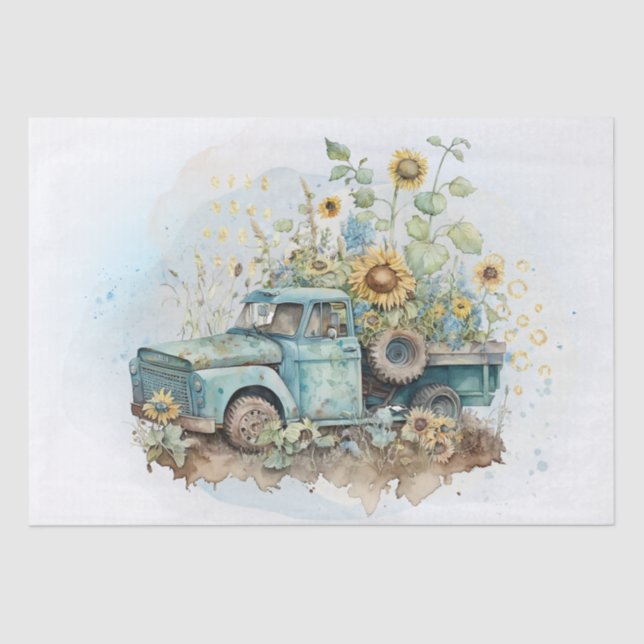 Sunflower Farm Pickup Truck Tissue Paper (Front)