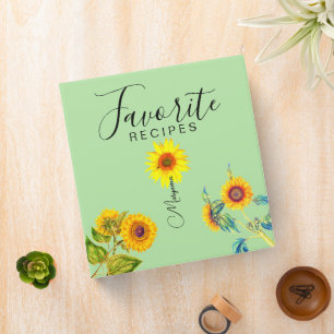 Sunflower Favourite Recipes   Sage Green Watercolo Binder