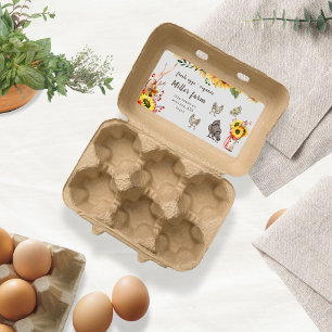 Sunflower Ferme Rustique Script Egg Carton Étiquet