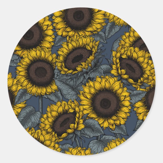 Sunflower field 2 classic round sticker (Front)