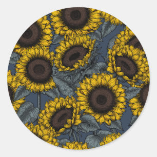 Sunflower field 2 classic round sticker