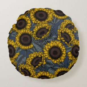 Sunflower field 2 round pillow