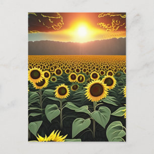 sunflower field at sunset      postcard
