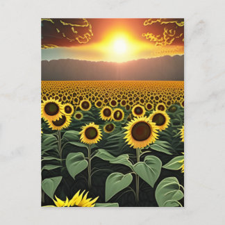 sunflower field at sunset      postcard
