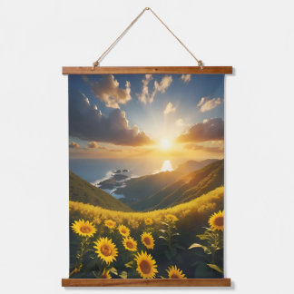 Sunflower Field Blue Sky Shimmering Sun Ocean Hanging Tapestry