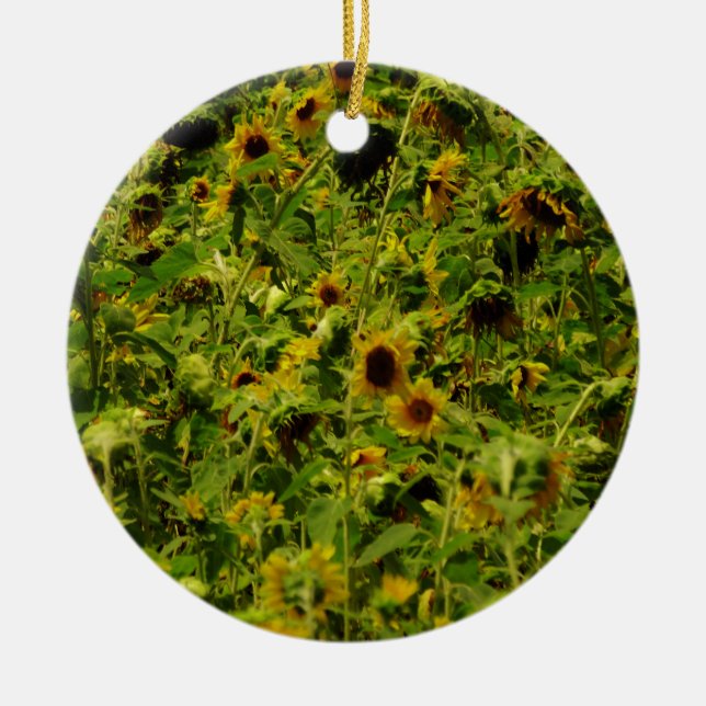 Sunflower field ceramic ornament (Front)