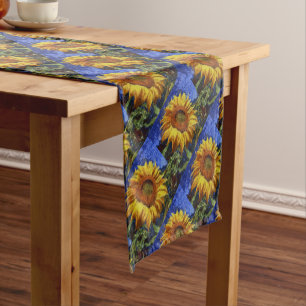 Sunflower Field In Colourful Artistic Style Short Table Runner