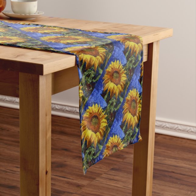 Sunflower Field In Colourful Artistic Style Short Table Runner (In Situ)