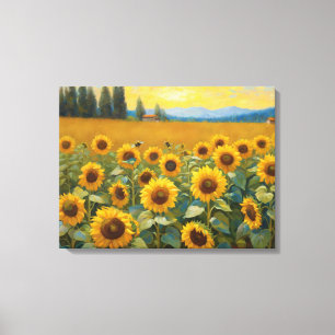 Sunflower Field In The Country Painting Canvas Print