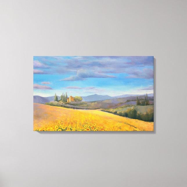 Sunflower Field in Tuscany Oil Painting Canvas Print (Front)