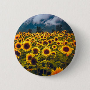Sunflower Field Landscape Flowers Yellow 2 Inch Round Button