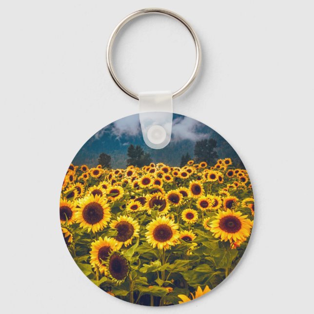Sunflower Field Landscape Flowers Yellow Keychain (Front)