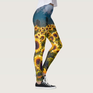 Sunflower Field Landscape Flowers Yellow Leggings