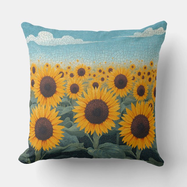 Sunflower Field Mosaic Throw Pillow (Front)