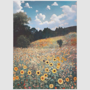 Sunflower Field Painting Cottagecore Decoupage Tissue Paper