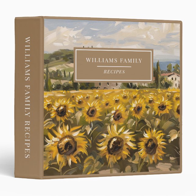 Sunflower Field Painting Family Recipe Binder (Front/Spine)