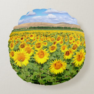 Sunflower field round pillow