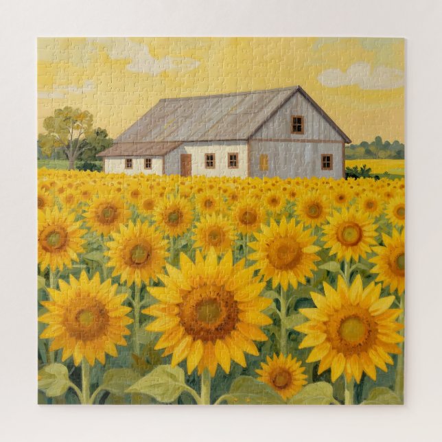 Sunflower Field Rustic Barn Landscape Jigsaw Puzzle (Vertical)