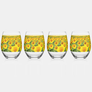 Sunflower field stemless wine glass