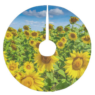 Sunflower field, summer sunny day. brushed polyester tree skirt