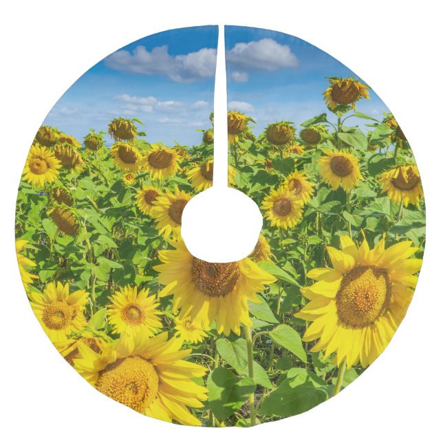 Sunflower field, summer sunny day. brushed polyester tree skirt (Front)