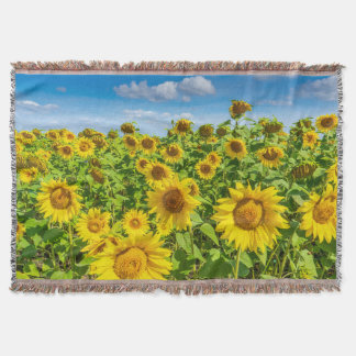 Sunflower field, summer sunny day. throw blanket