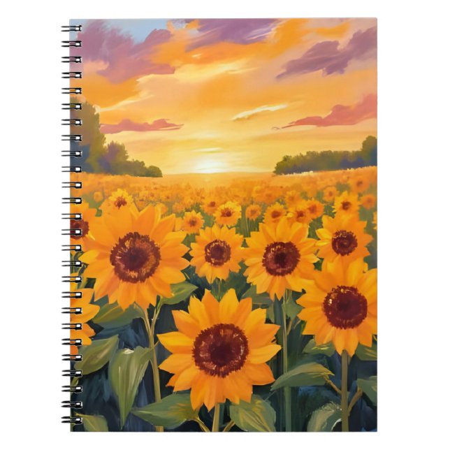 Sunflower Field Sunset Landscape Painting Notebook (Front)
