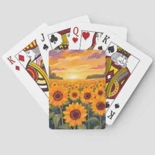 Sunflower Field Sunset Landscape Painting Playing Cards