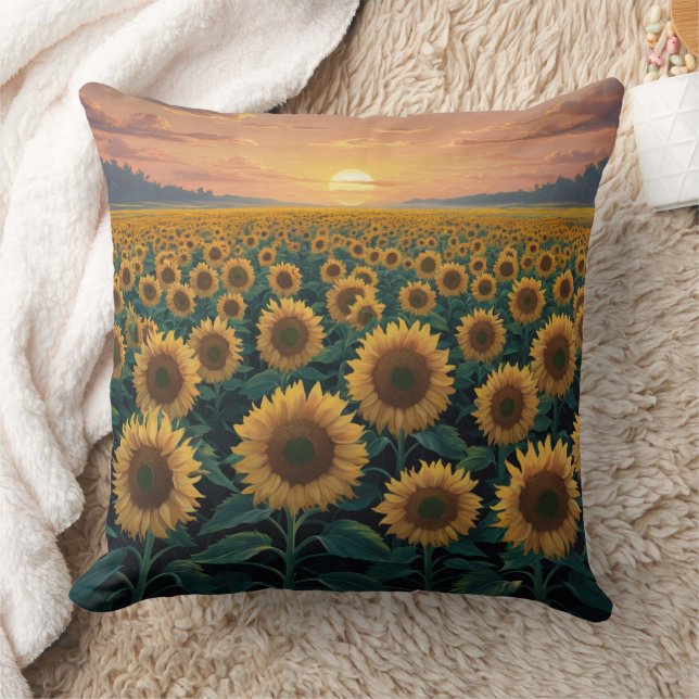 Sunflower Field Throw Pillow (Blanket)