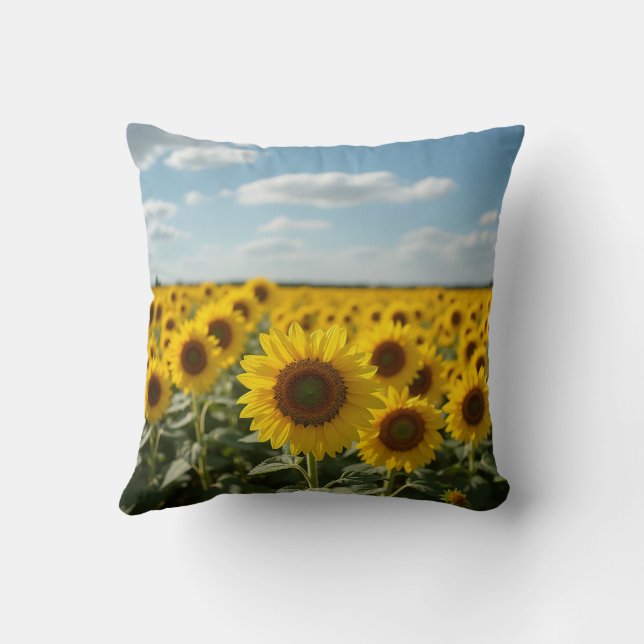 sunflower field throw pillow (Back)