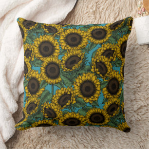 Sunflower field throw pillow
